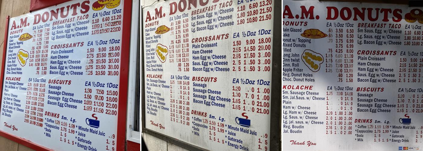 A M Do-Nuts Menu