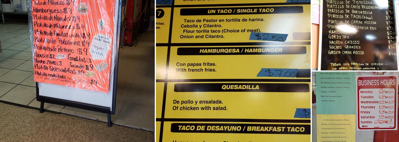 Anakaren Bakery Menu