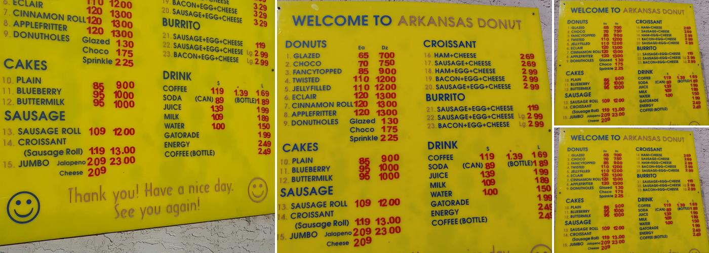 Arkansas Donuts Menu