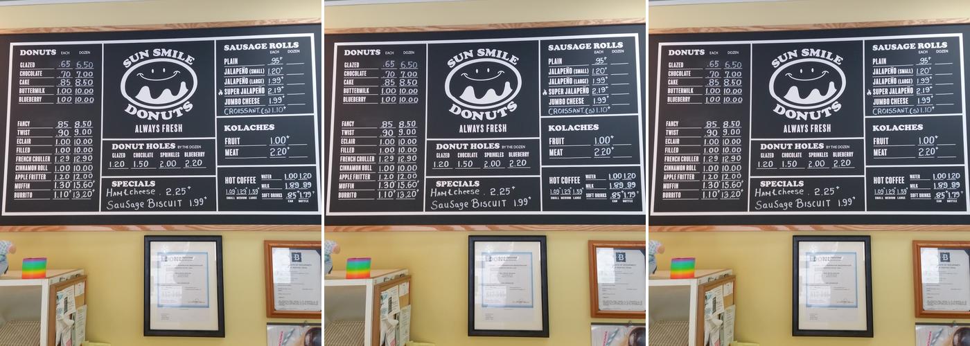 Sun Smile Donuts Menu
