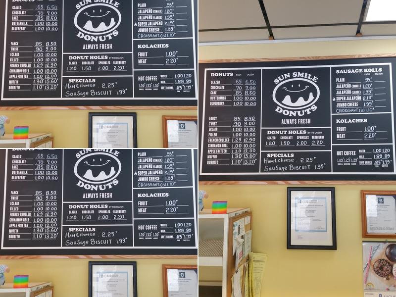 Sun Smile Donuts Menu