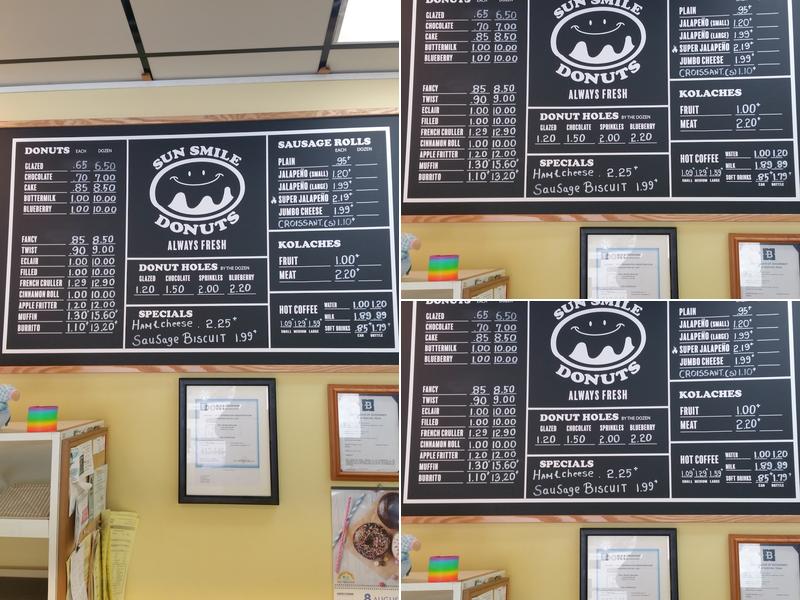 Sun Smile Donuts Menu
