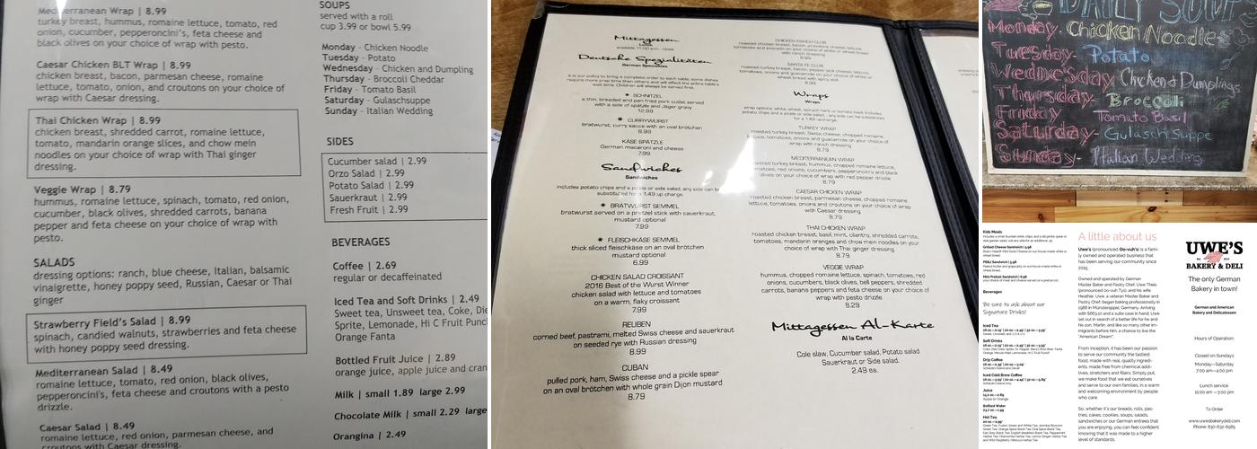 Uwe's All-Natural Menu