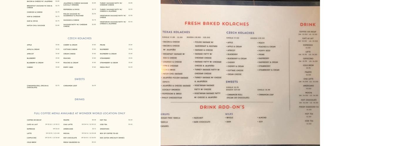 Dos Gatos Kolache Bakery Menu