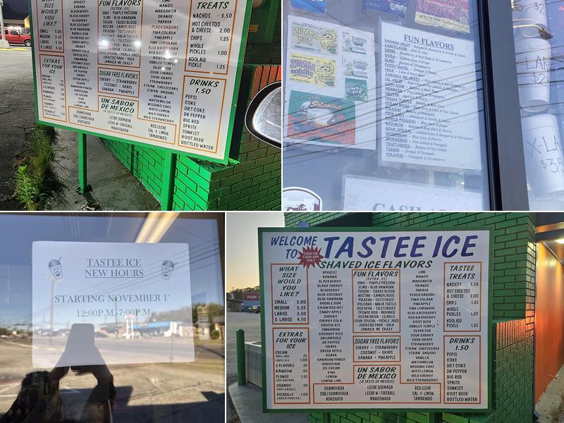 Tastee Ice Snow Cones Menu