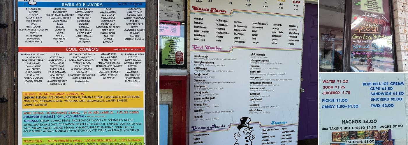 Bedford Snoball Menu