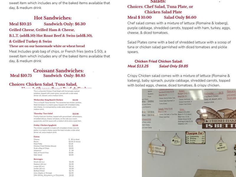 S & J Bakery Menu