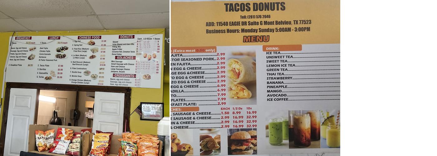 Tacos Donuts Menu