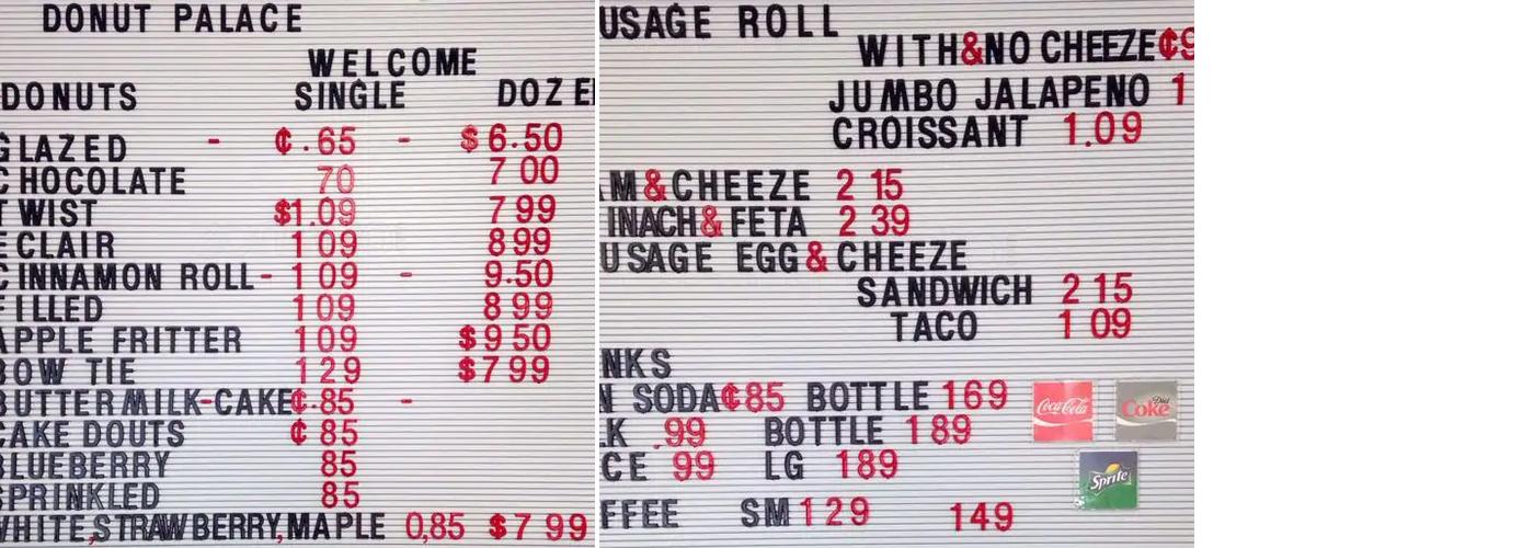 Donut Palace Menu