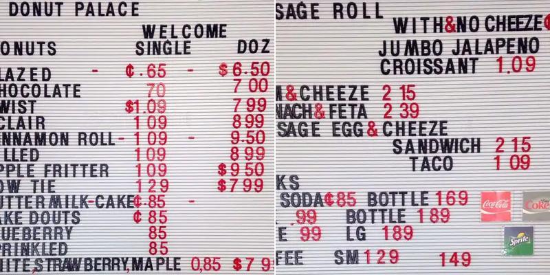Donut Palace Menu