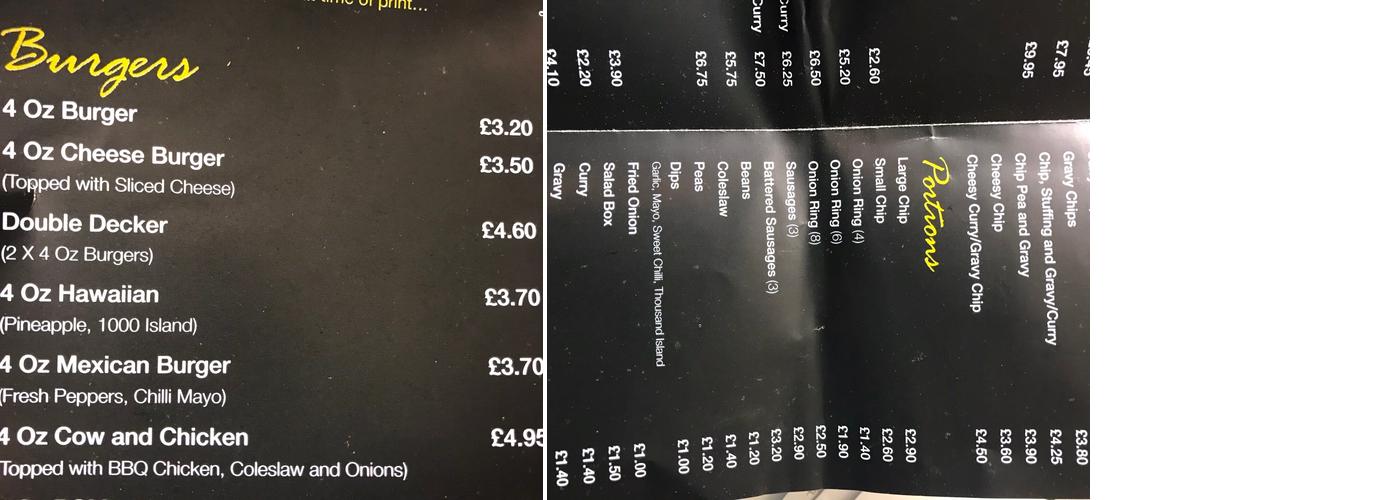 Michael's Diner Menu