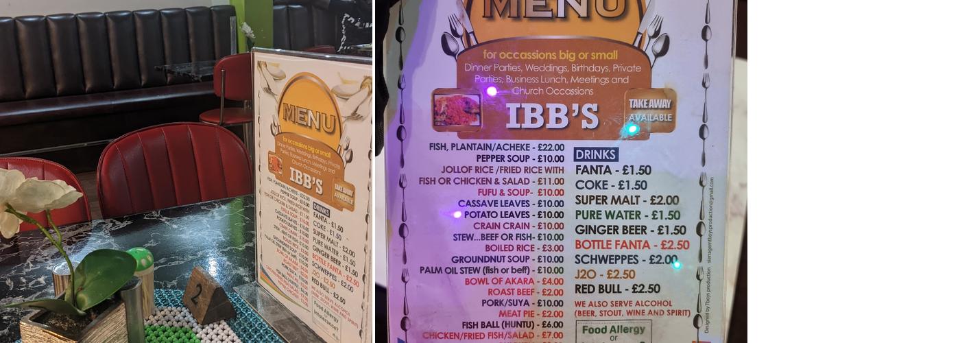 Ibbs Restaurant Menu