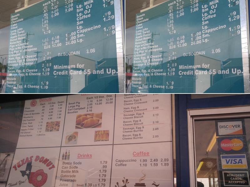 Texas Donuts Menu