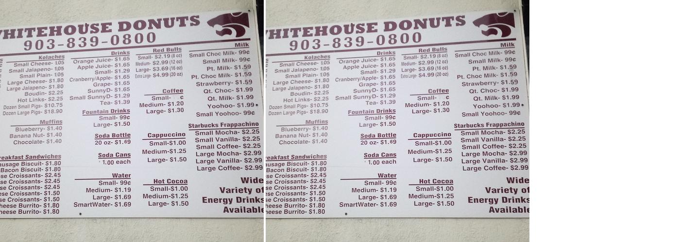 Whitehouse Donuts Menu
