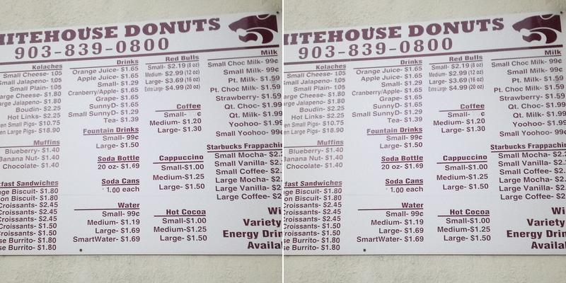 Whitehouse Donuts Menu