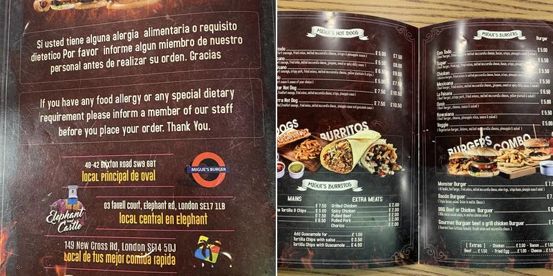 Migue's Latin Burger Menu