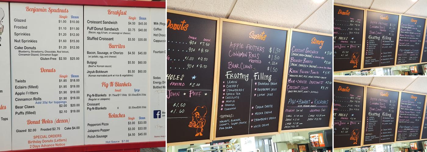 Benjamin Donuts Menu