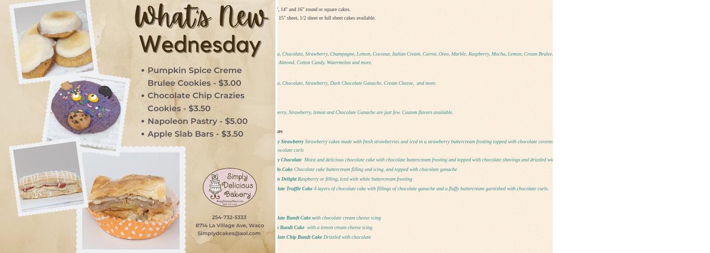 Simply Delicious Bakery Menu