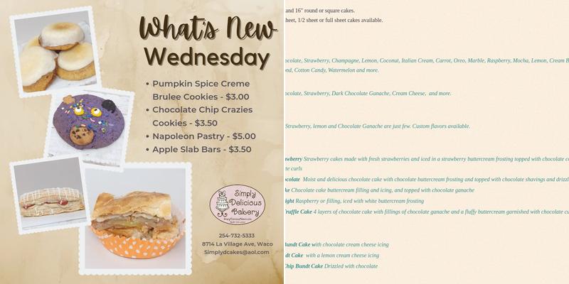 Simply Delicious Bakery Menu