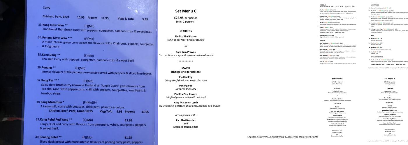 Pimlico Thai Menu