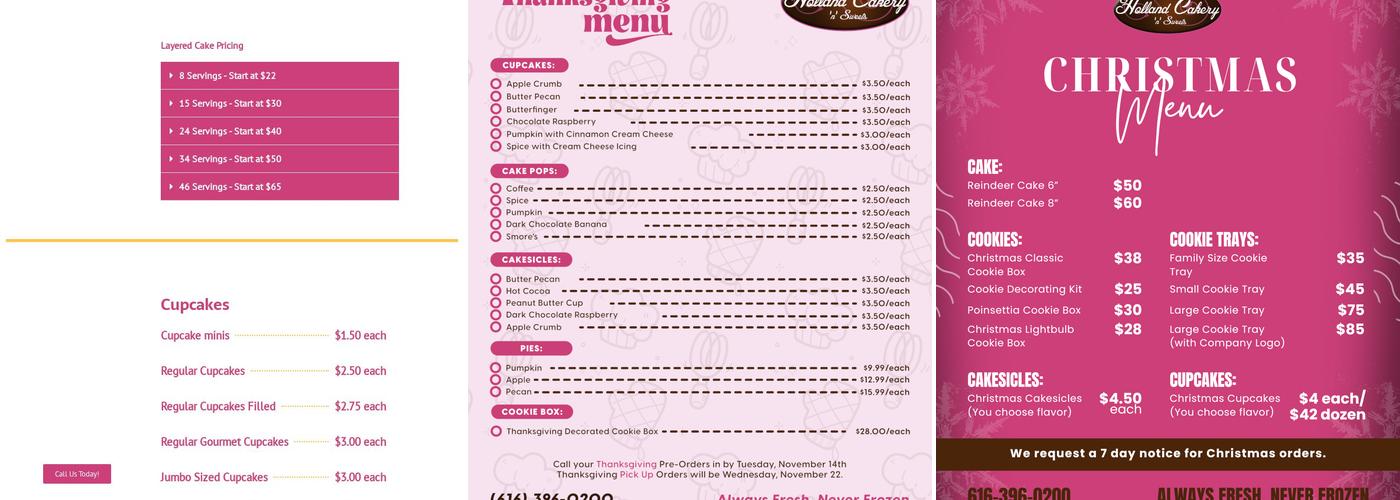 Holland Cakery 'N' Sweets Menu