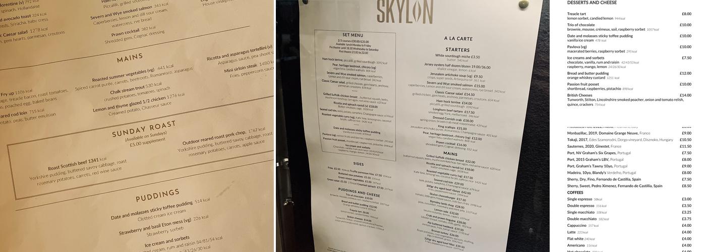 Skylon Menu