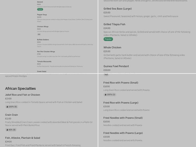 Mingles Bar & Restaurant Brixton Menu