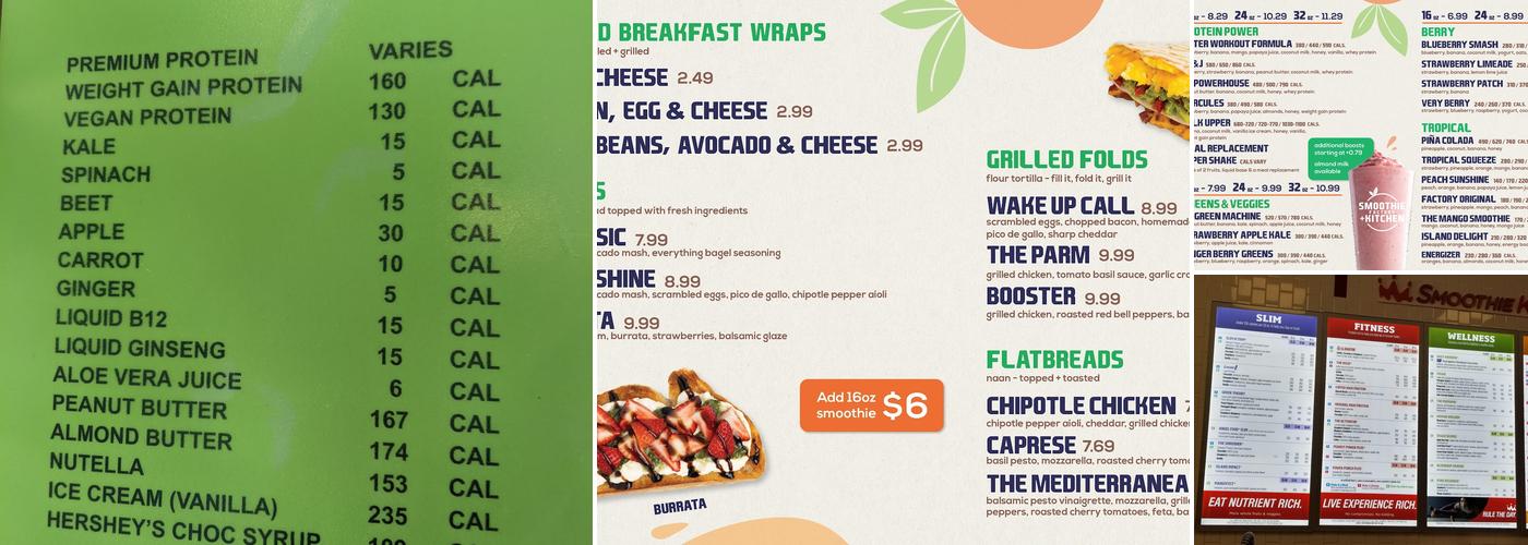 Smoothie Factory + Kitchen Menu