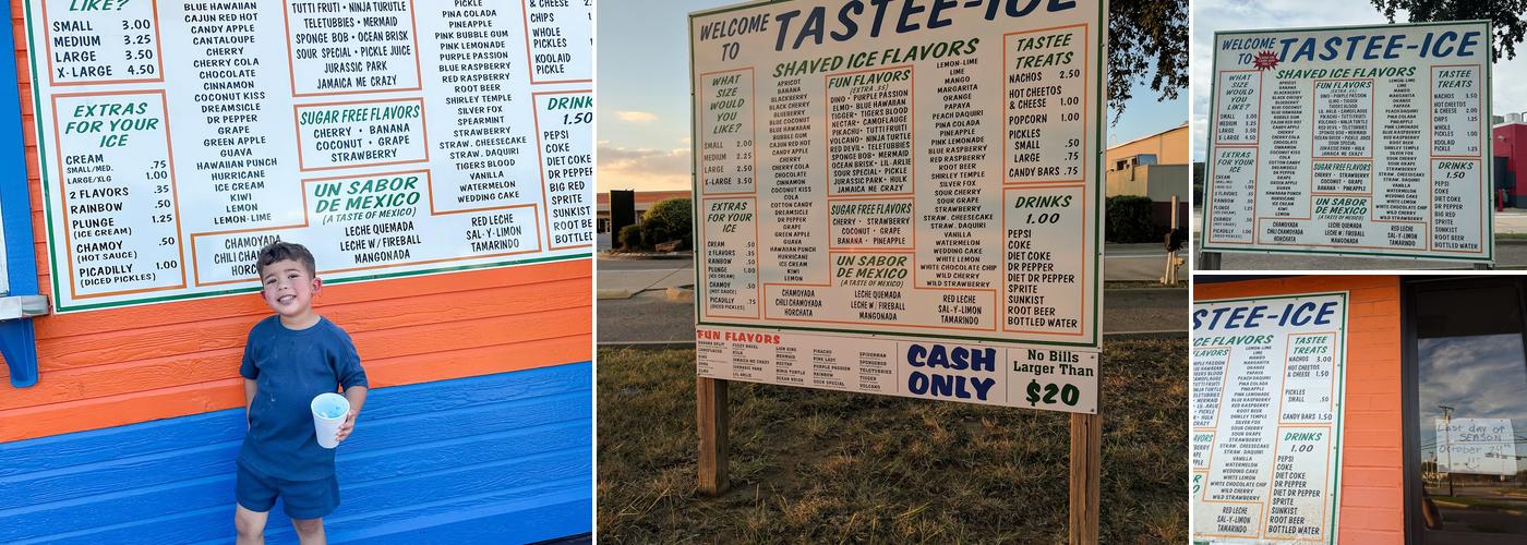 Tastee Ice Menu