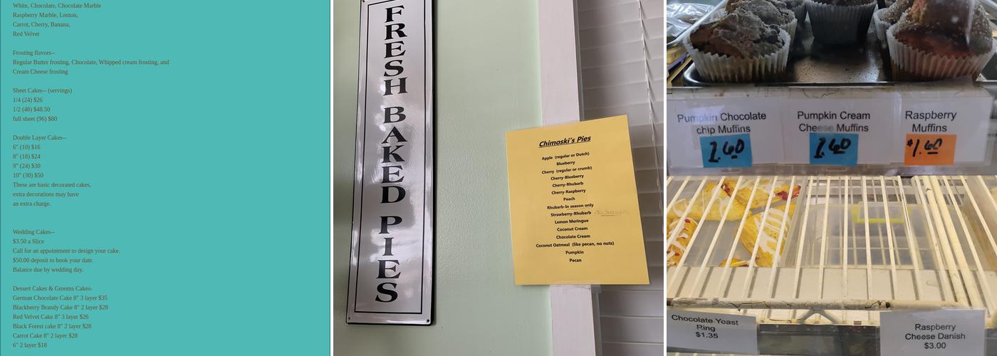 Chimoski Bakery Menu