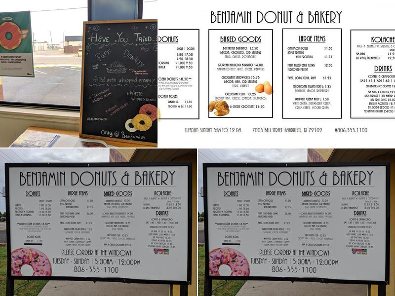 Benjamin Donuts & Bakery Menu