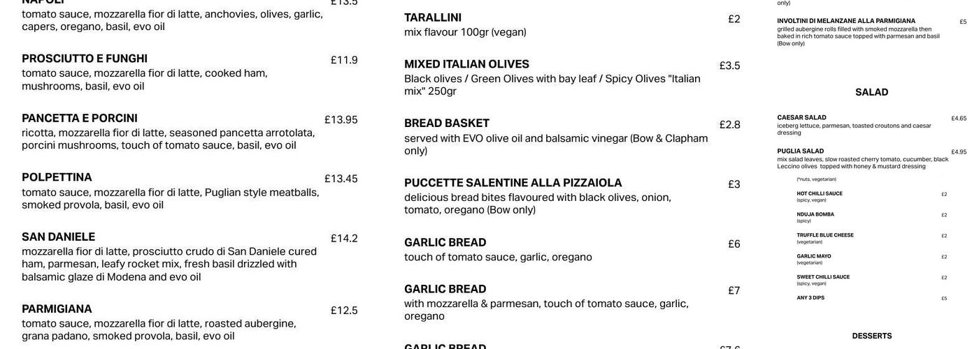 Brixton Pizza Restaurant Menu