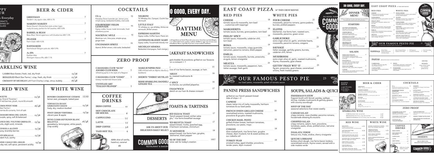 Common Good Bakery Menu