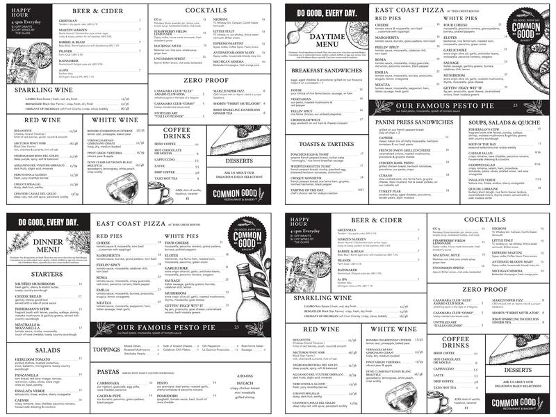 Common Good Bakery Menu