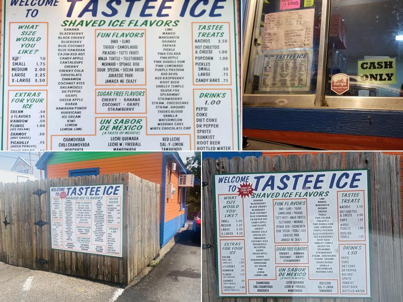 Tastee Ice Menu