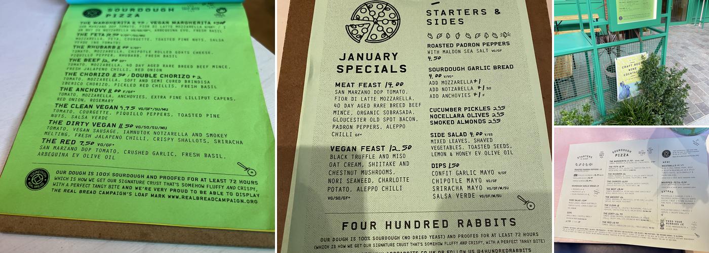 Four Hundred Rabbits Pizza Restaurant Elephant And Castle Menu