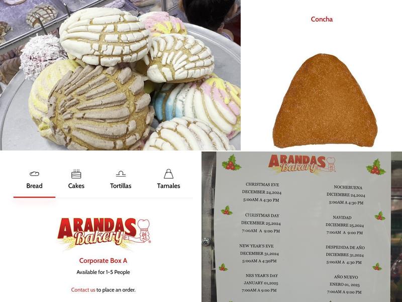 Arandas Bakery Menu