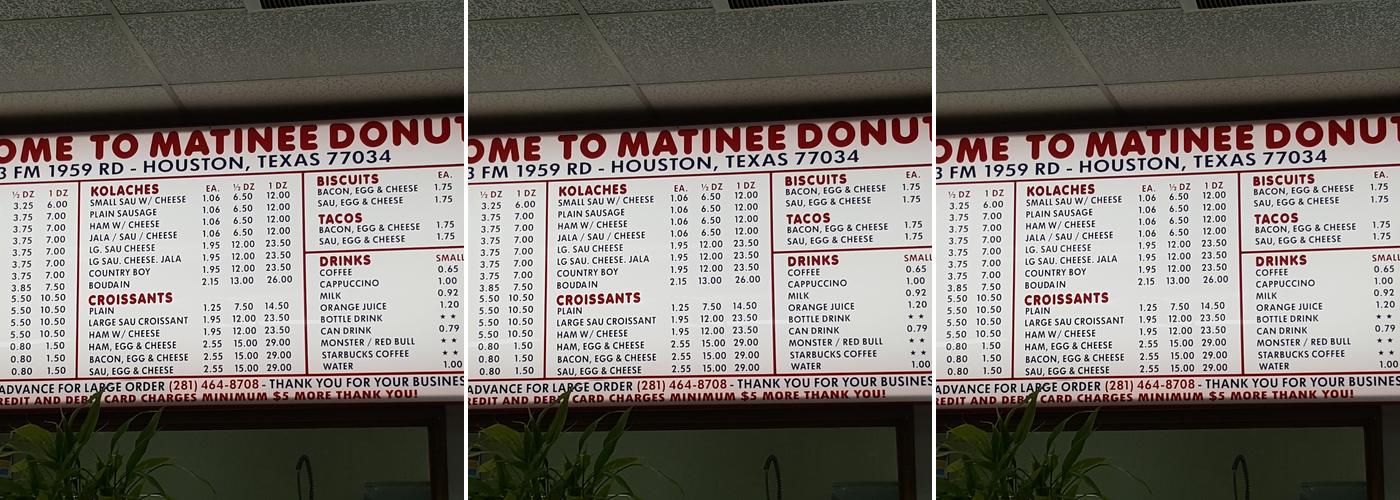 Matinee Donuts Menu