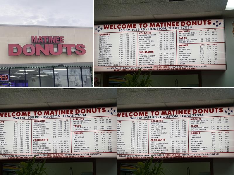 Matinee Donuts Menu