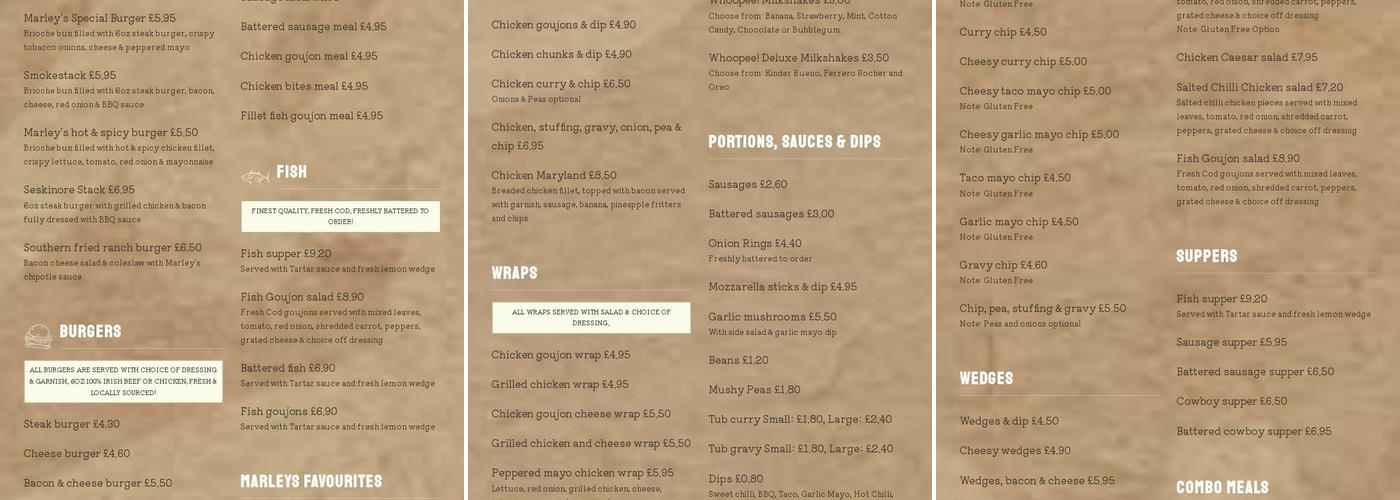 Marley's Takeaway Menu