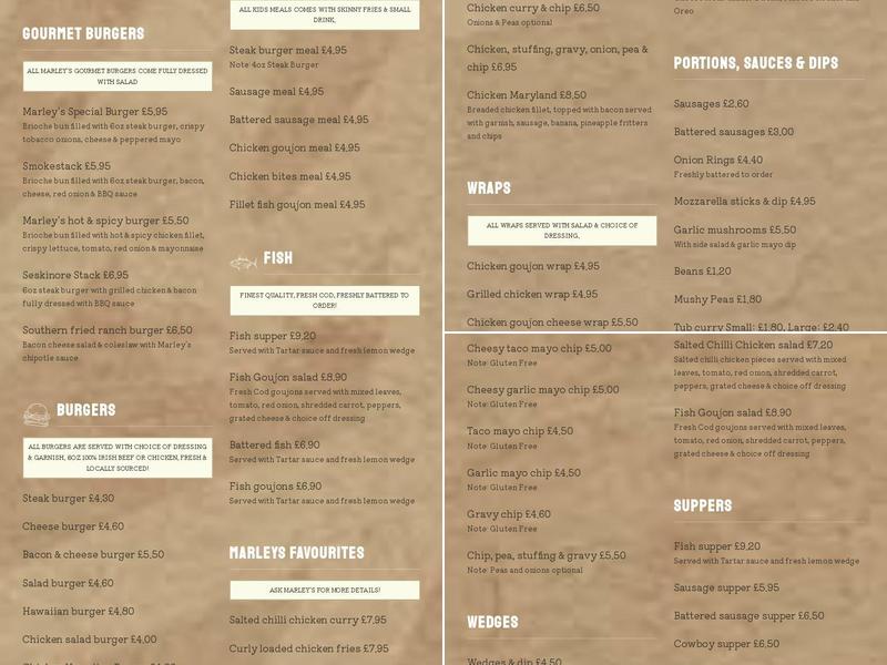 Marley's Takeaway Menu
