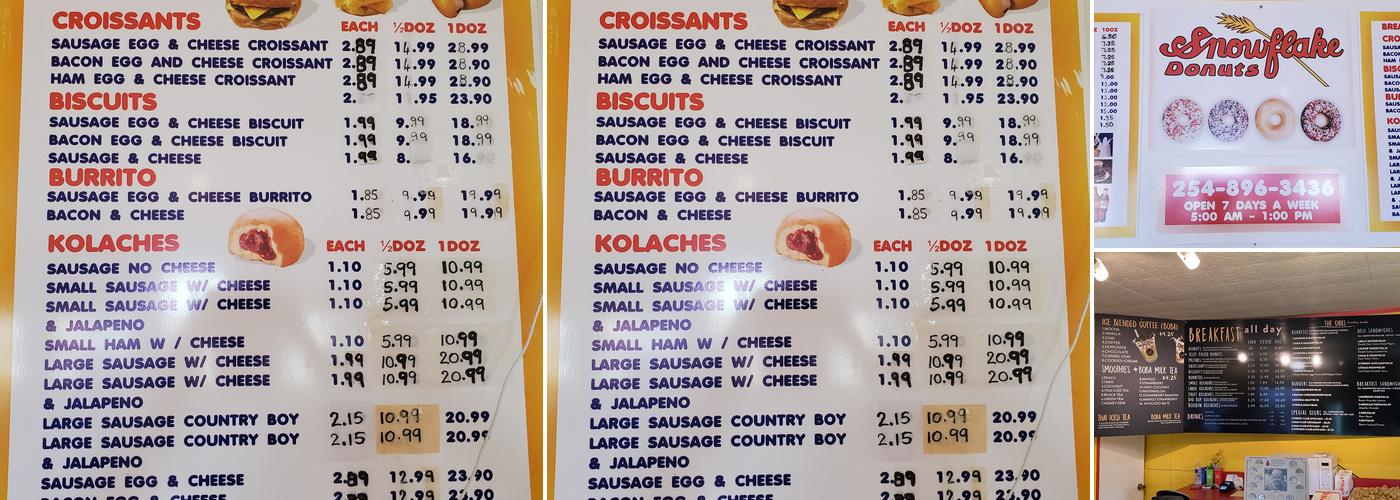 Snow Flake Donuts Menu