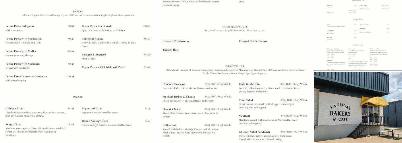 La Spiga Bakery Menu