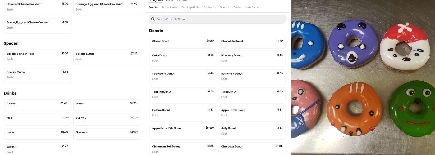 Ranch IV Donuts Menu