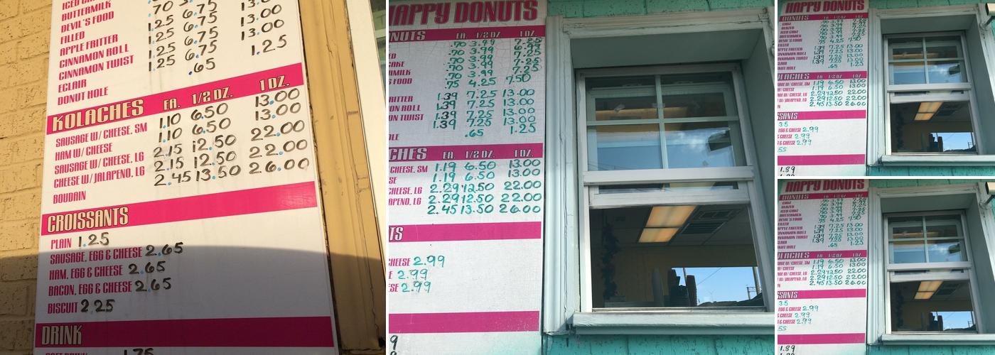 Happy Donuts Menu