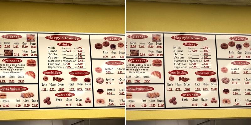 Happy Donuts Menu