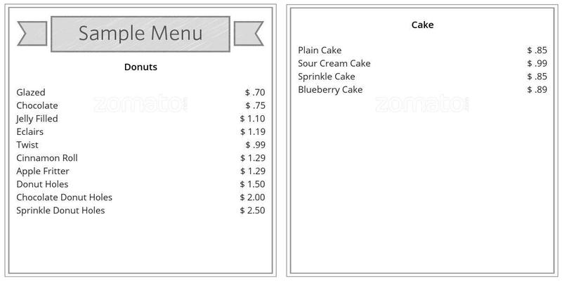 Sonny Donuts Menu