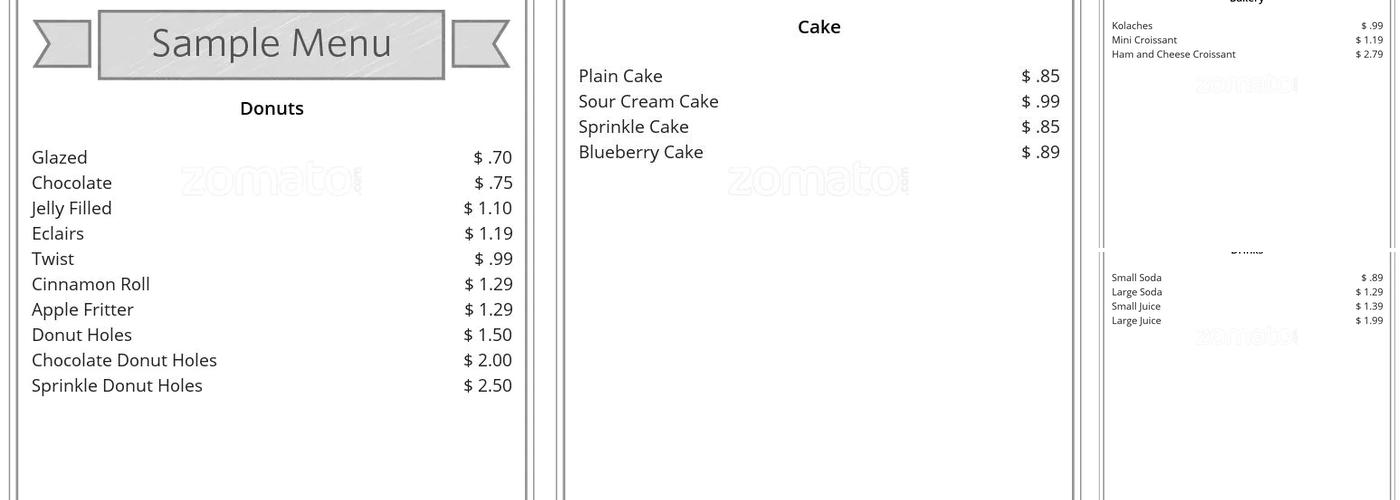 Sunny Donuts Menu