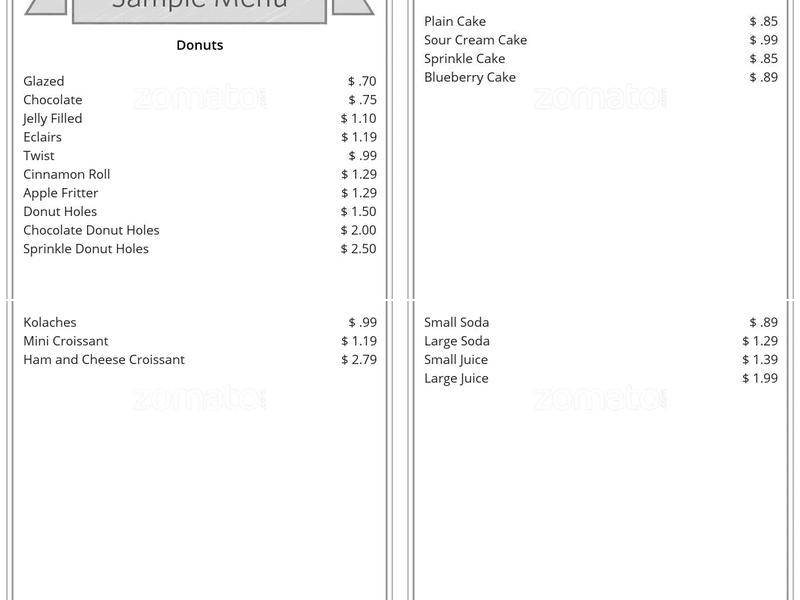 Sunny Donuts Menu