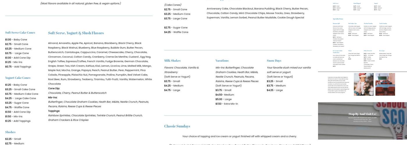 School House Scoops Menu